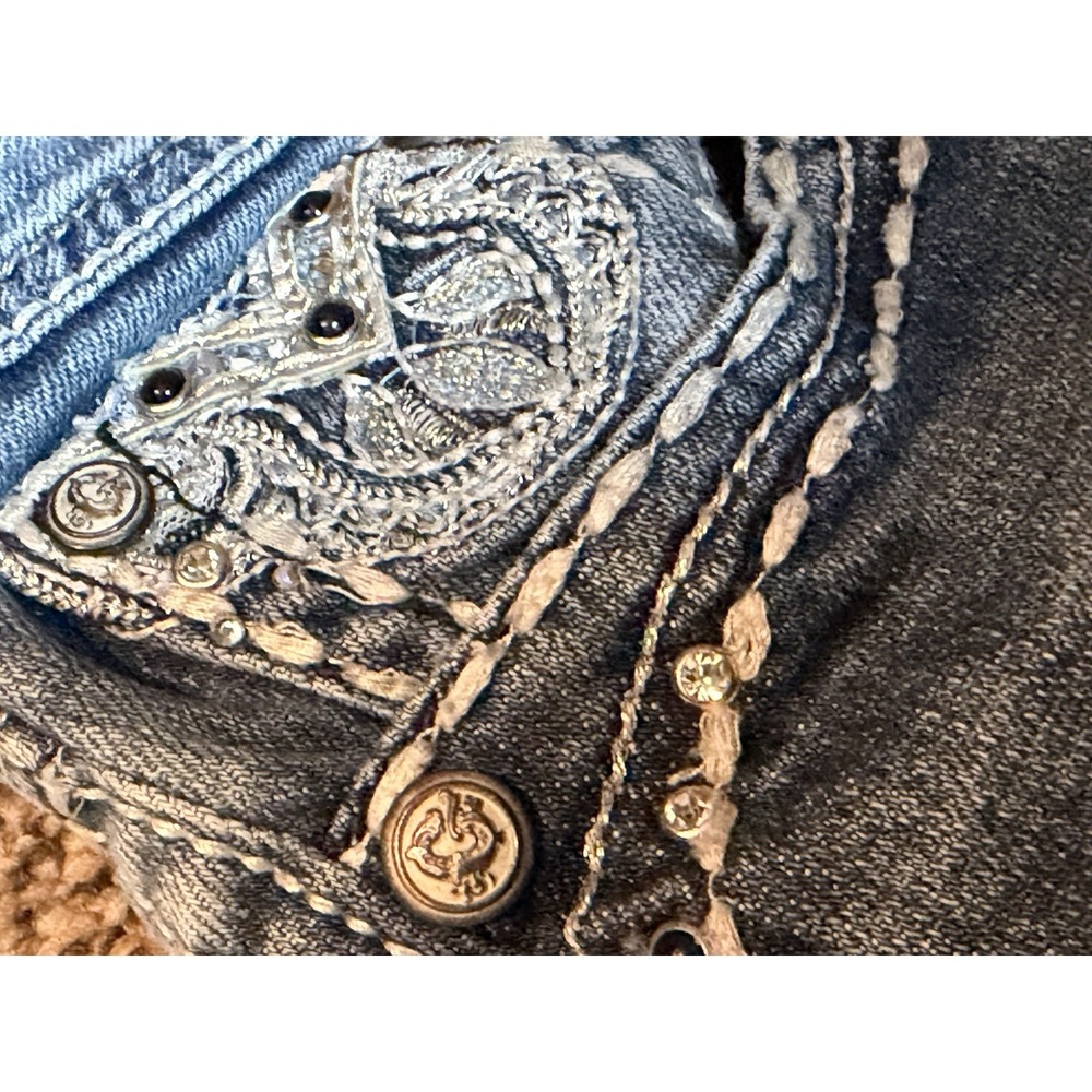 Grace in LA Jeans 28 Bootcut Rhinestone Embroidered Y2K Distressed Embellished - Picture 10 of 14